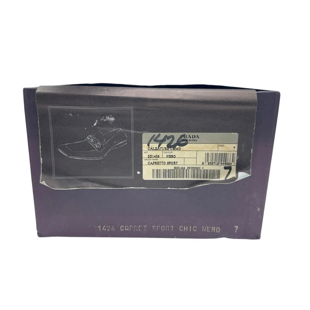 Prada Black Leather Buckle‎ Loafers Men's US 7 Made in Italy New In Box - Picture 13 of 13